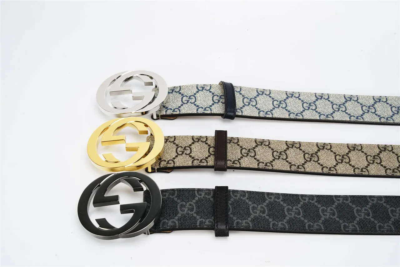 Gucci Interlocking G ceinture Beige Navy GG Monogram cuir ceinture 2
