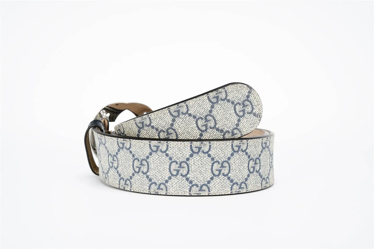 Gucci Interlocking G ceinture Beige Navy GG Monogram cuir ceinture 3