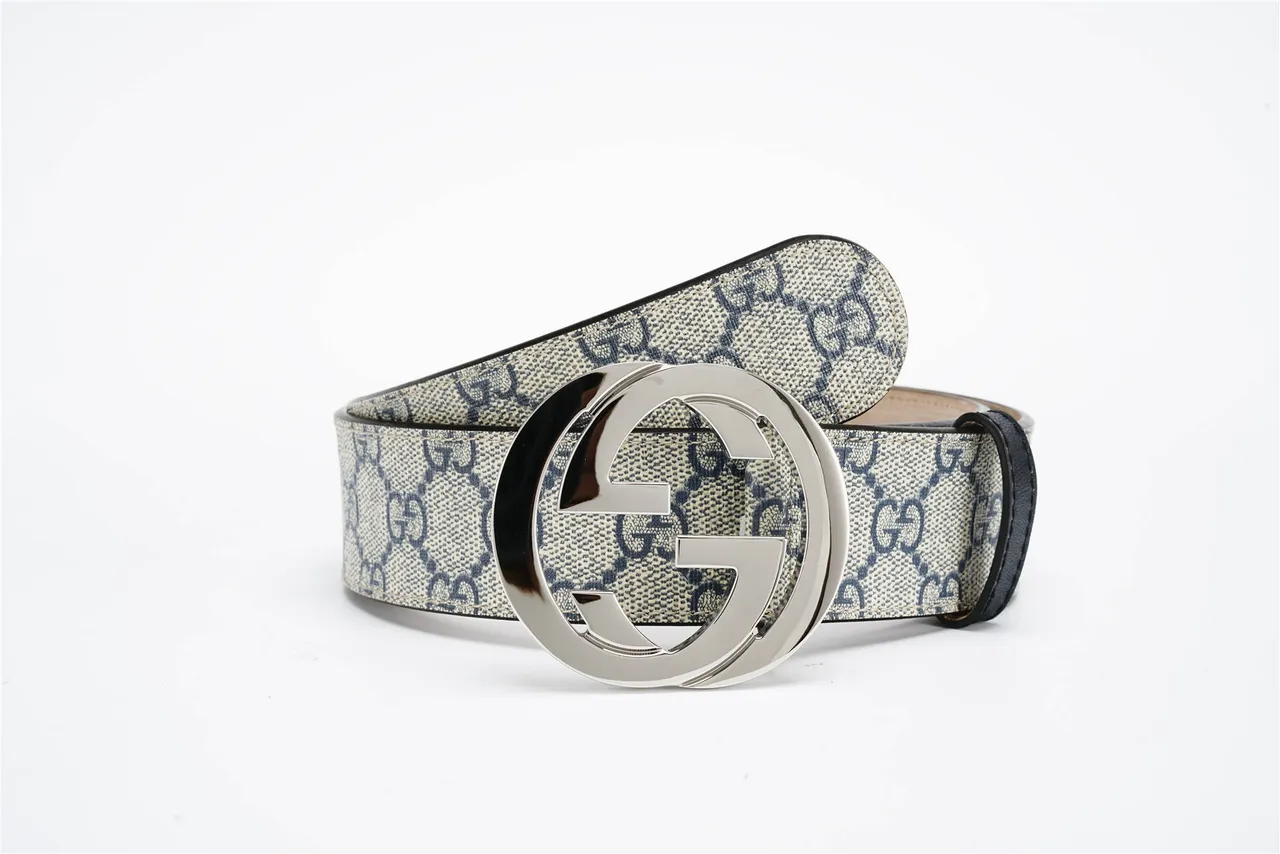Gucci Interlocking G ceinture Beige Navy GG Monogram cuir ceinture 4