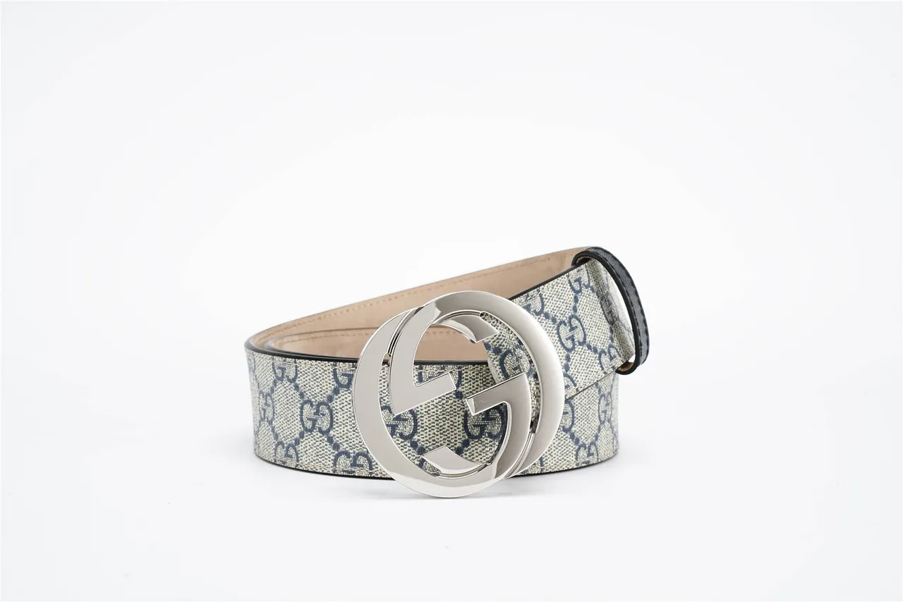 Gucci Interlocking G ceinture Beige Navy GG Monogram cuir ceinture 5