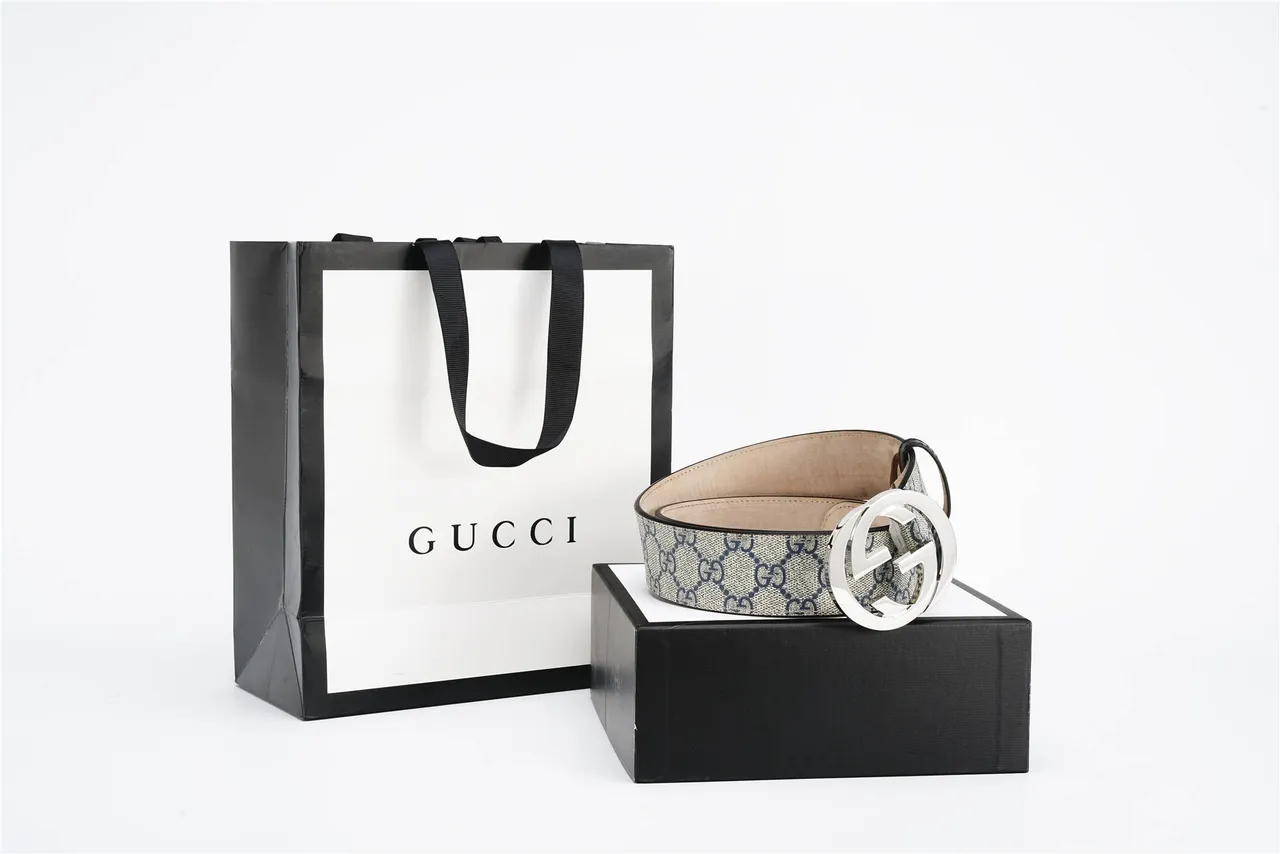 Gucci Interlocking G ceinture Beige Navy GG Monogram cuir ceinture 6