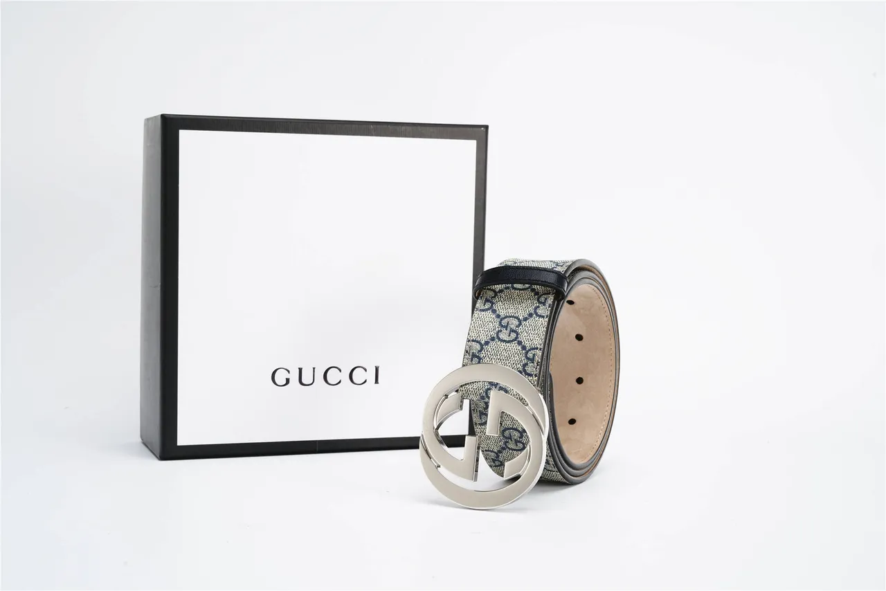 Gucci Interlocking G ceinture Beige Navy GG Monogram cuir ceinture 7
