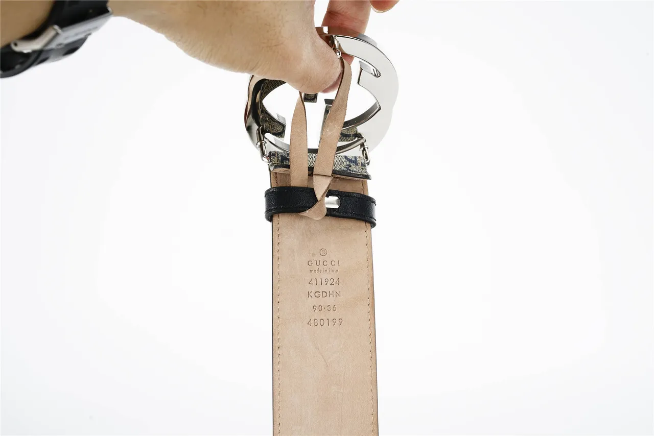 Gucci Interlocking G ceinture Beige Navy GG Monogram cuir ceinture 8