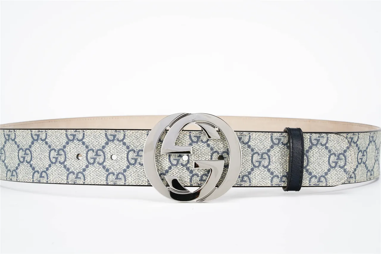 Gucci Interlocking G ceinture Beige Navy GG Monogram cuir ceinture 9