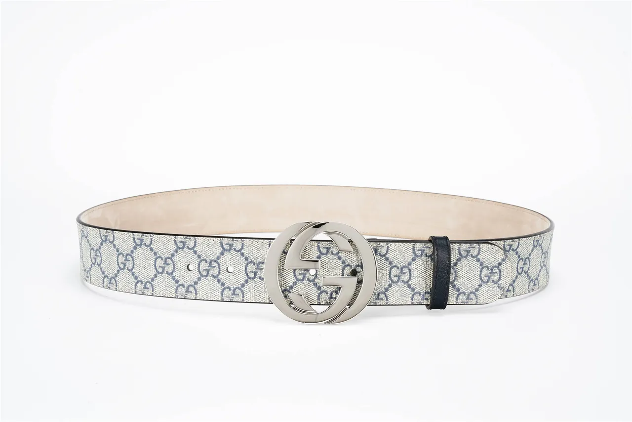 Gucci Interlocking G ceinture Beige Navy GG Monogram cuir ceinture 10