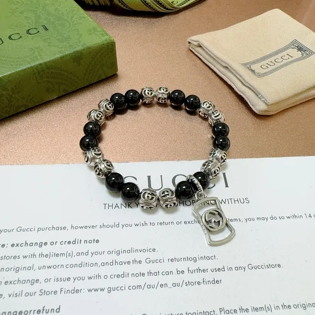 Gucci Interlocking G Bracelet Motif Noir Argent à perles 9