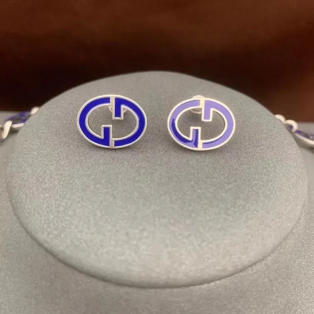 Gucci Interlocking G Blue Enamel Silver-Tone Link Necklace 2