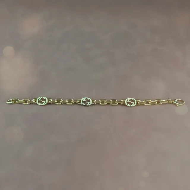 Gucci Interlocking G Pulseira de Corrente Charms de Logo Dourado Pulseira 3