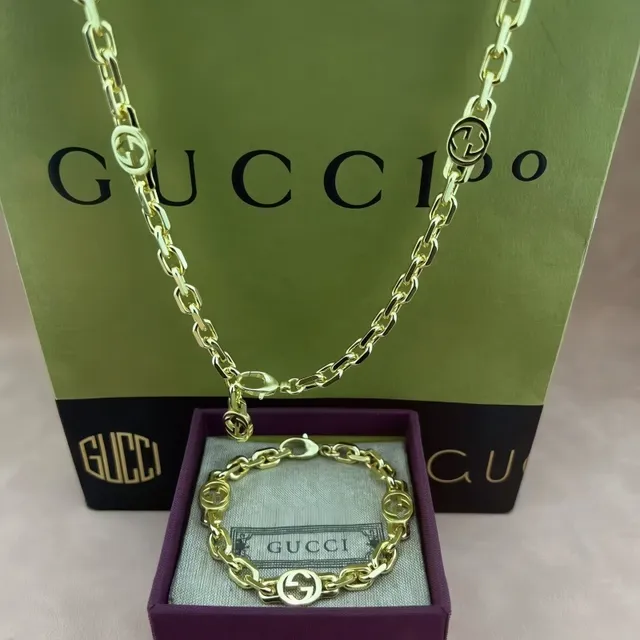 Gucci Interlocking G Pulseira de Corrente Charms de Logo Dourado Pulseira 5