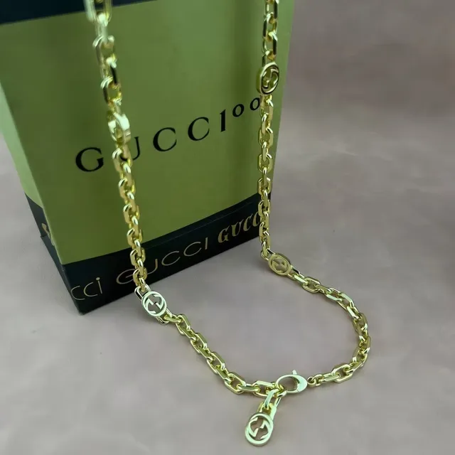 Gucci Interlocking G Pulseira de Corrente Charms de Logo Dourado Pulseira 6