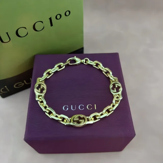 Gucci Interlocking G Pulseira de Corrente Charms de Logo Dourado Pulseira 7