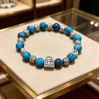 Gucci Lock Pulsera de Charms de Metal con Cuentas Azul Plata