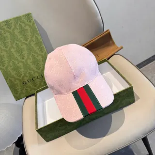 Gucci Monogram Jacquard 粉色网状条纹棒球帽
