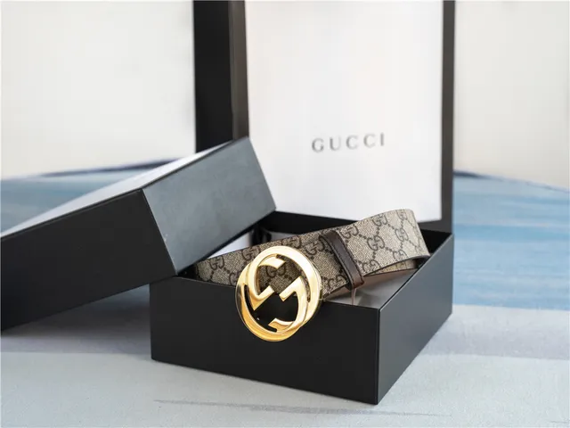 Gucci Ophidia Beige Gold GG Monogram Canvas Interlocking G Buckle Leather Belt 2