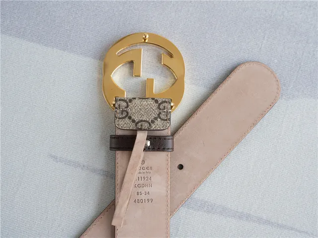 Gucci Ophidia Beige Gold GG Monogram Canvas Interlocking G Buckle Leather Belt 4