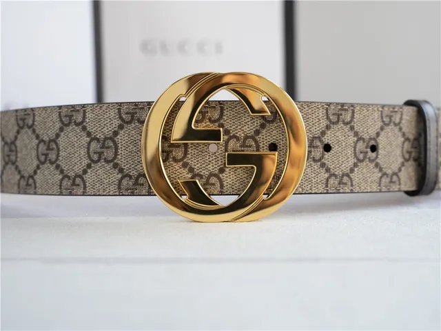 Gucci Ophidia Beige Gold GG Monogram Canvas Interlocking G Buckle Leather Belt 6