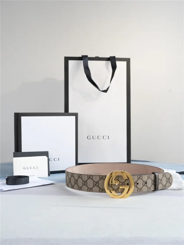 Gucci Ophidia Beige Gold GG Monogram Canvas Interlocking G Buckle Leather Belt 7