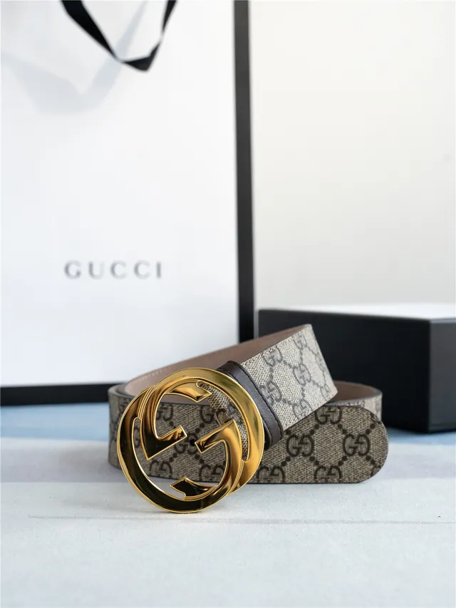 Gucci Ophidia Beige Gold GG Monogram Canvas Interlocking G Buckle Leather Belt 9