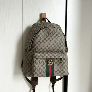 Gucci Ophidia बीज हरा GG Monogram कैनवास वेब स्ट्राइप एकसेंट कैजुअल बैकपैक 2