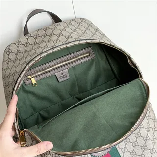Gucci Ophidia बीज हरा GG Monogram कैनवास वेब स्ट्राइप एकसेंट कैजुअल बैकपैक 5