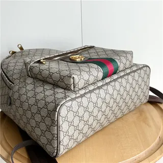 Gucci Ophidia बीज हरा GG Monogram कैनवास वेब स्ट्राइप एकसेंट कैजुअल बैकपैक 6