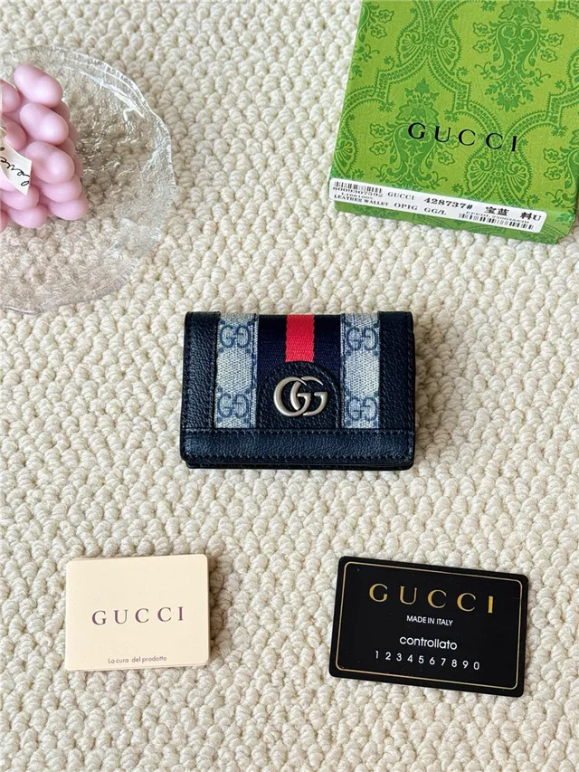 Gucci Ophidia भूरा चमड़ा जाली पट्टी छोटी वॉलेट 7