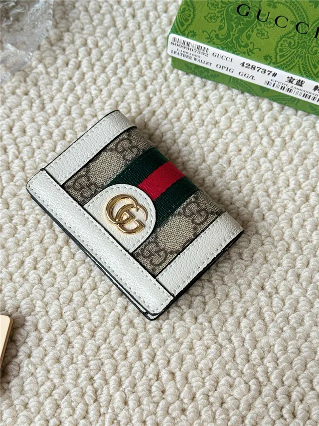 Gucci Ophidia भूरा चमड़ा जाली पट्टी छोटी वॉलेट 11