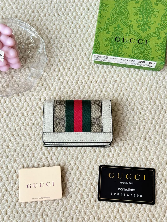 Gucci Ophidia भूरा चमड़ा जाली पट्टी छोटी वॉलेट 12