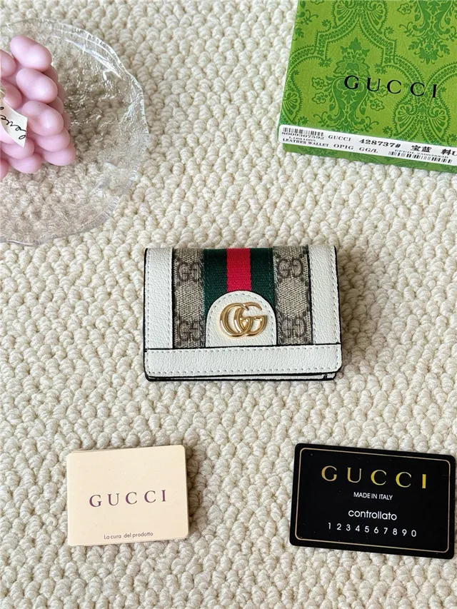 Gucci Ophidia भूरा चमड़ा जाली पट्टी छोटी वॉलेट 13