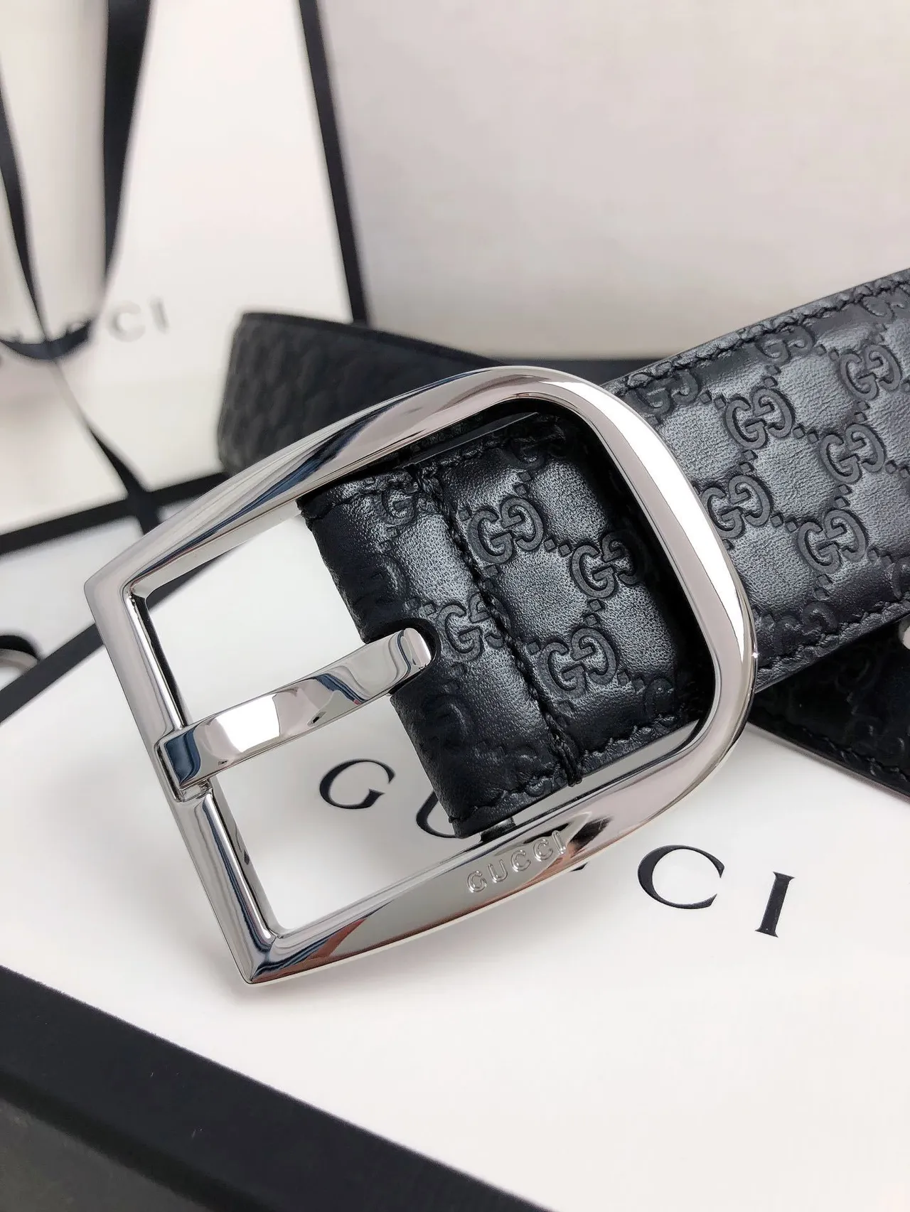 Gucci Ophidia Black Embossed GG Monogram Leather Belt 9
