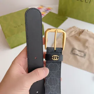 Gucci Ophidia Preto GG Monogram Cinto de Lona e Couro