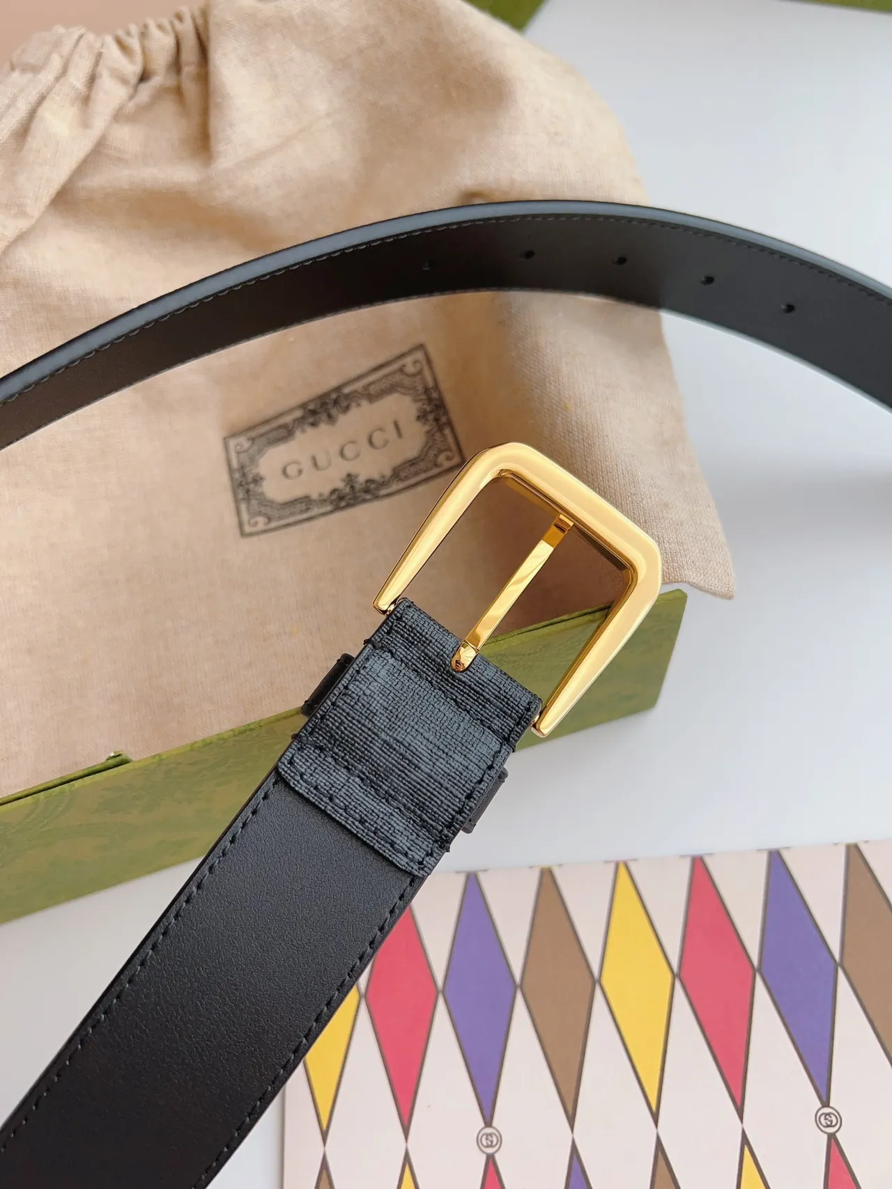 Gucci Ophidia Black GG Monogram Canvas Leather Belt 6