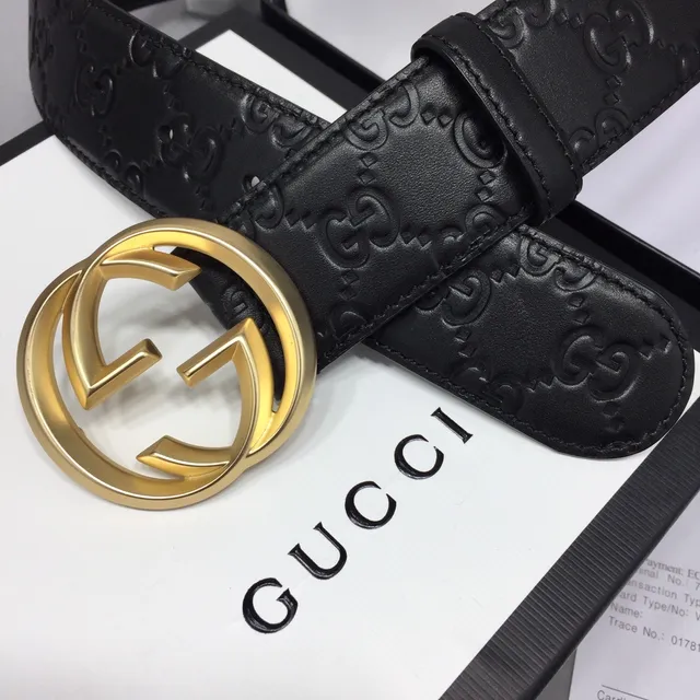 Ceinture en cuir Gucci Ophidia noir doré embossé GG Monogram boucle Interlocking G 3