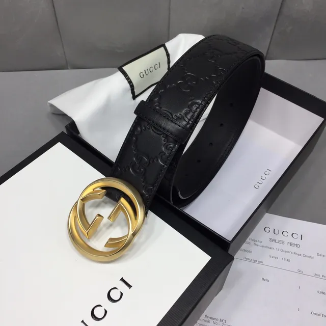 Ceinture en cuir Gucci Ophidia noir doré embossé GG Monogram boucle Interlocking G 4