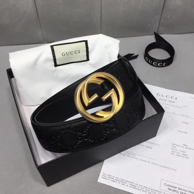 Ceinture en cuir Gucci Ophidia noir doré embossé GG Monogram boucle Interlocking G 5