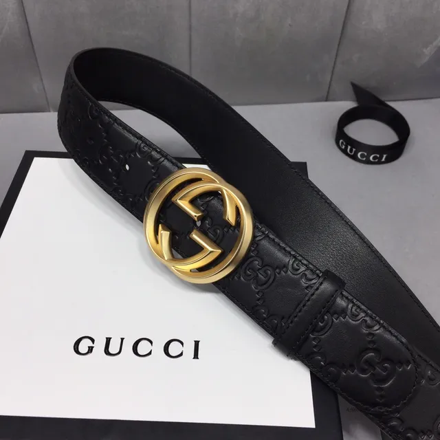 Ceinture en cuir Gucci Ophidia noir doré embossé GG Monogram boucle Interlocking G 9
