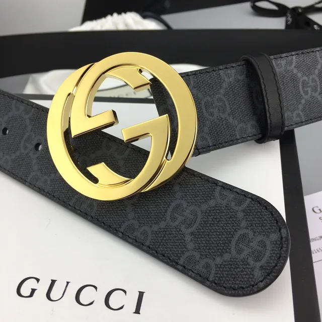 Gucci Ophidia Black Gold GG Monogram Canvas Interlocking G Buckle Leather Belt 5