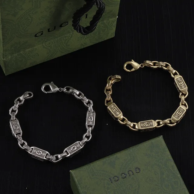 Gucci Ophidia Chain Bracelet Bracelets en métal argenté et doré 5