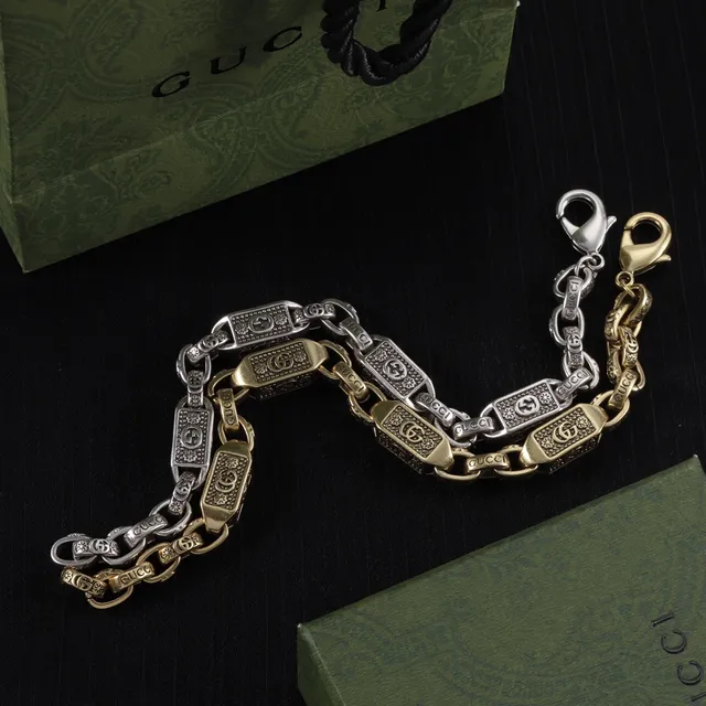 Gucci Ophidia Chain Bracelet Bracelets en métal argenté et doré 6