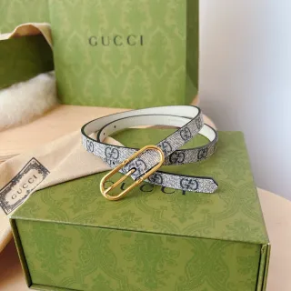 Gucci Ophidia 灰白色 GG Supreme 帆布 窄版型 皮革带