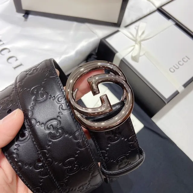 Gucci Ophidia Interlocking G Buckle حزام جلد رمادي 4
