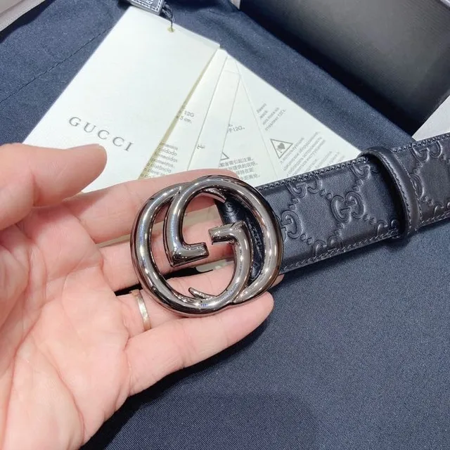 Gucci Ophidia Interlocking G Buckle حزام جلد رمادي 6