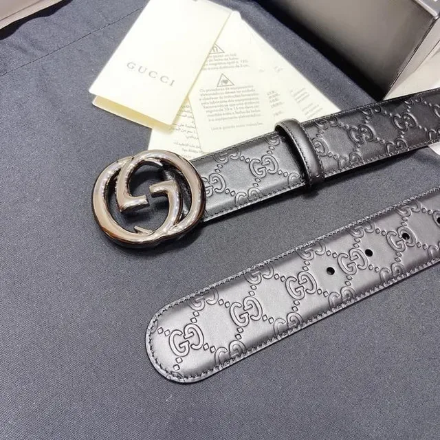 Gucci Ophidia Interlocking G Buckle حزام جلد رمادي 9