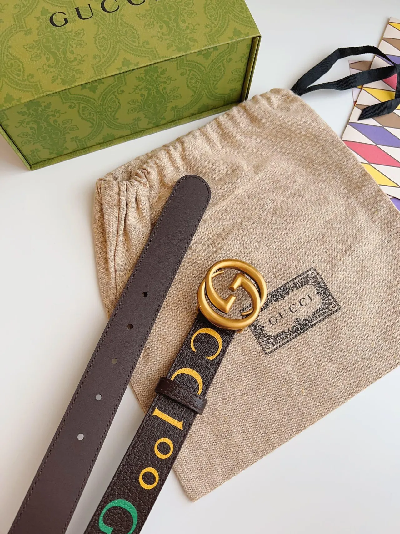 Gucci Ophidia Multicolor Logo Print Leather Belt 1