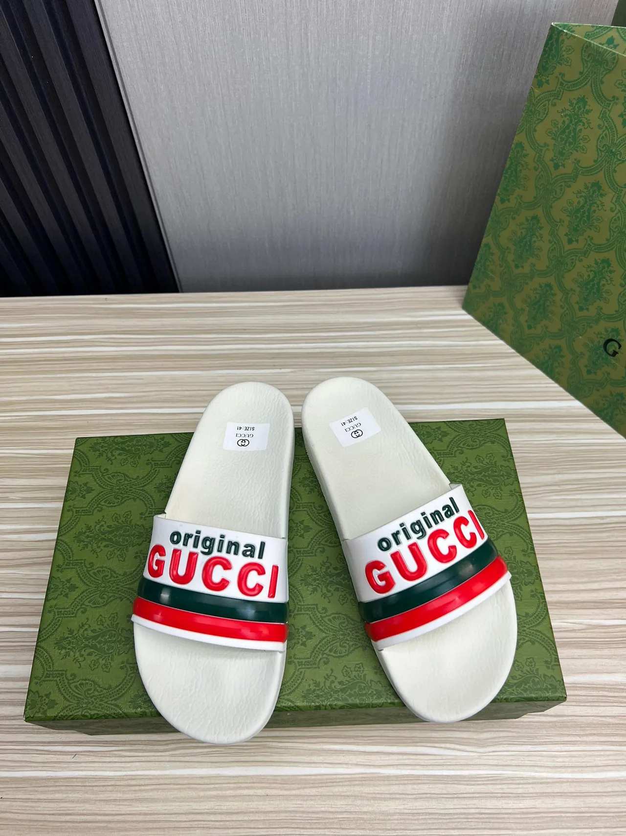 Gucci Original Slide White Red Green Slippers 9