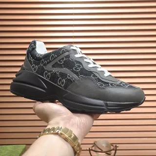 Gucci Rhyton Monograma Denim Zapatillas Negros Chunky