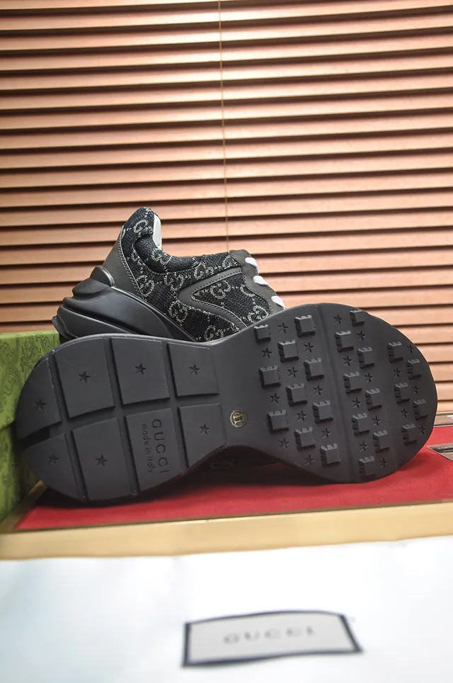 Gucci Rhyton Monogram Denim Black Chunky Sneakers 2