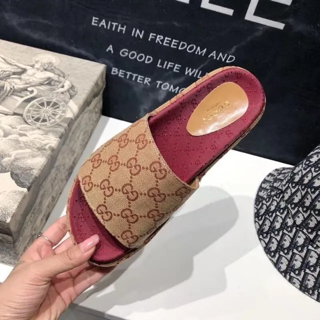 Gucci Screener Bege e Borgonha GG Monogram Chinelo de plataforma 4