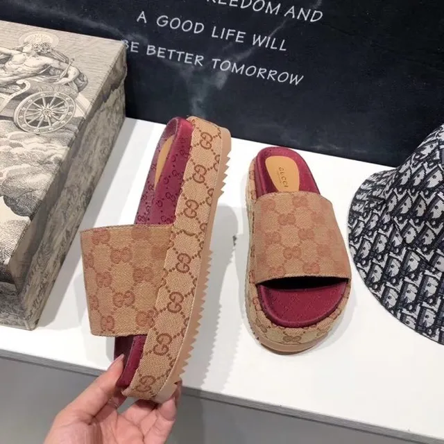 Gucci Screener Bege e Borgonha GG Monogram Chinelo de plataforma 6