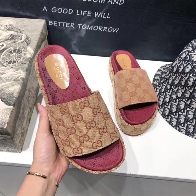 Gucci Screener Bege e Borgonha GG Monogram Chinelo de plataforma 7